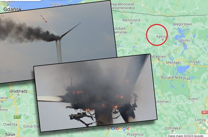 Zapłonęła turbina wiatrowa. Kłęby czarnego dymu