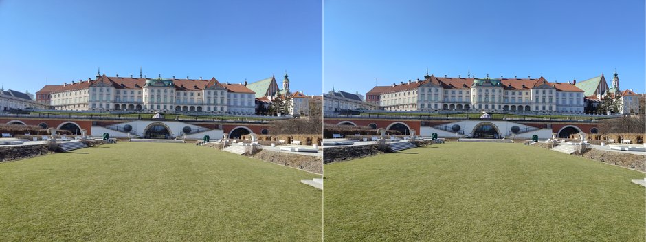 Zdjęcie wykonane w trybie 50M (po lewej) oraz standardowe zdjęcie 12 MP interpolowane do rozdzielczości 50 MP (kliknij, aby powiększyć)