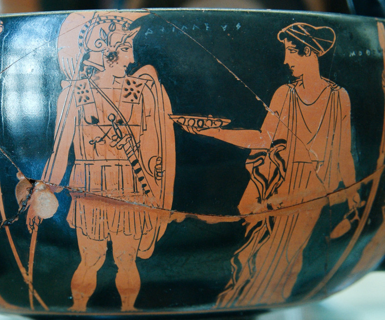 Achilles i Kymothea (attycki kantaros czerwonofigurowy z V w. p.n.e.)