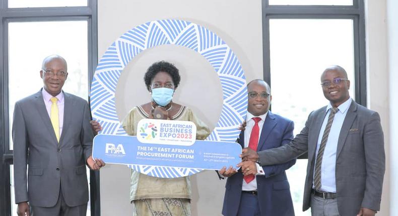 Kadaga and other PPDA officials during the launch of the expo