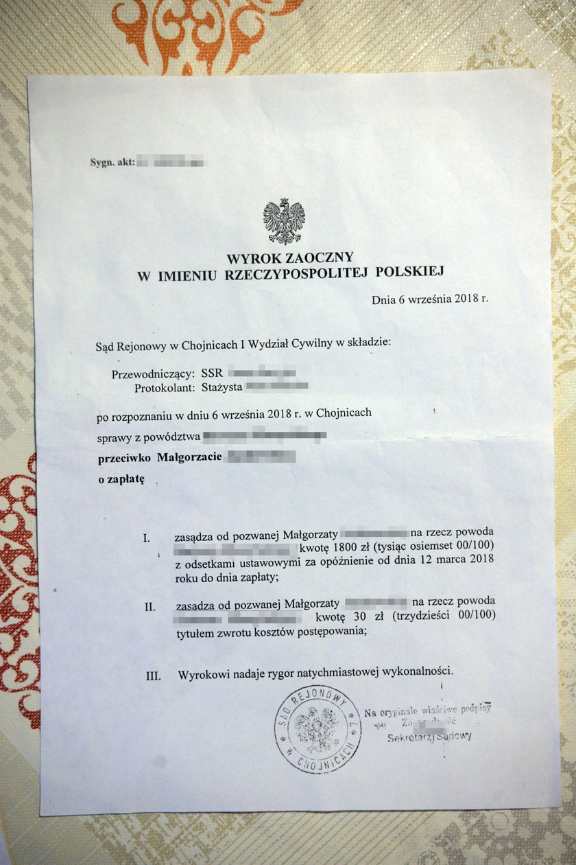 Wyrok Sądu Rejonowego w Chojnicach