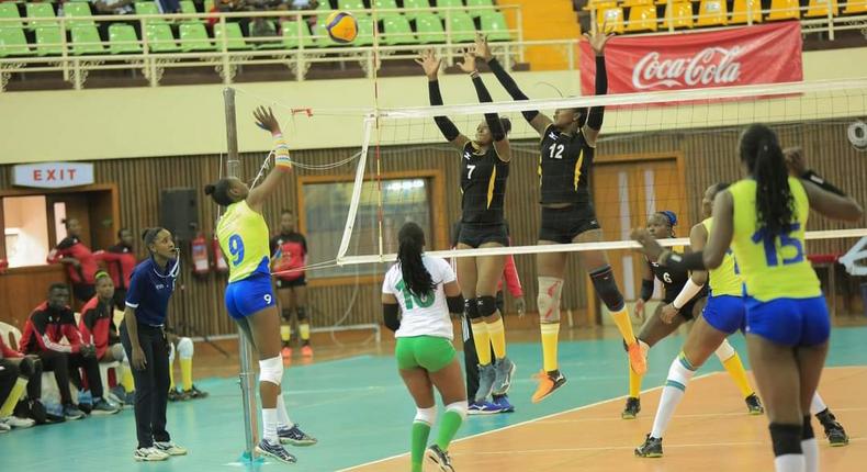 KCB Volleyball team in action against Prisons during the Kenya Volleyball Federation women's Playoffs on January 21,2023 at the Kasarani Indoor Arena/COURTESY