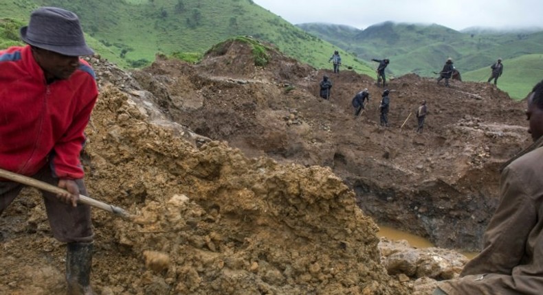 Self-employed miners digging for cassiterite near Numbi in hilly eastern Democratic Republic of Congo.