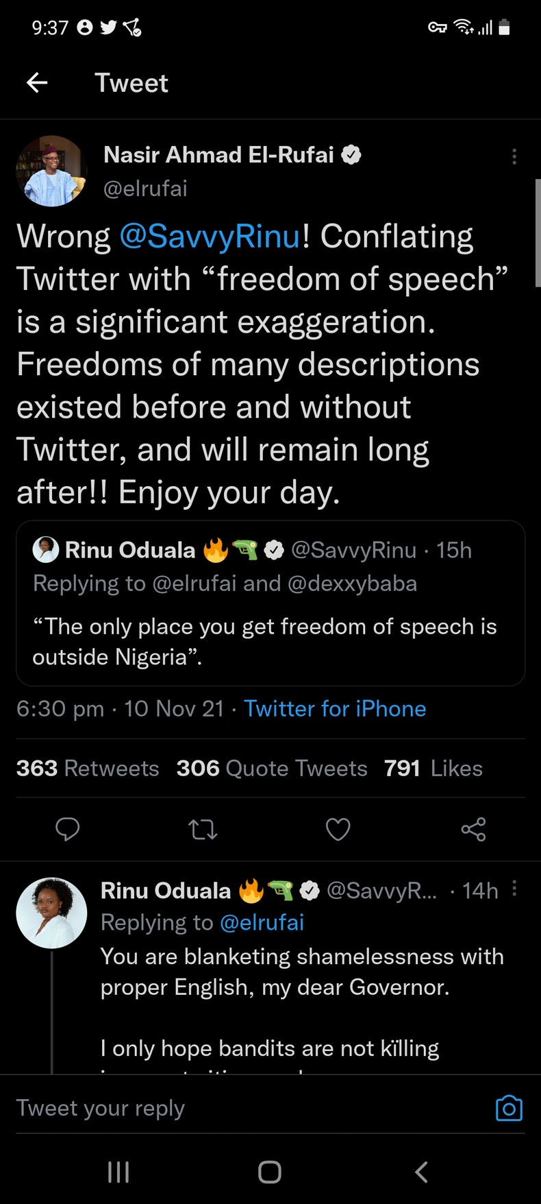 Screenshot of Gov El-Rufai's tweet 