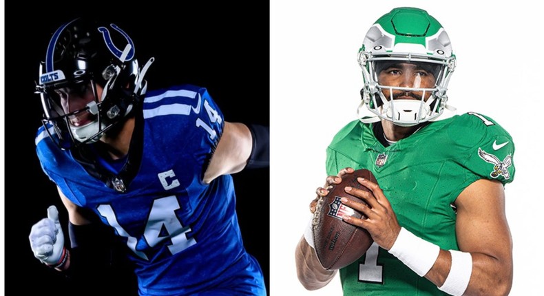 Indianapolis Colts and Philadelphia Eagles new uniforms.Indianapolis Colts;  Philadelphia Eagles