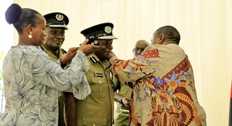 The handover and takeover ceremony, held at Police headquarters in Naguru, Kampala, was presided over by the Minister of Internal Affairs, Maj. Gen. Kahinda Otafiire.