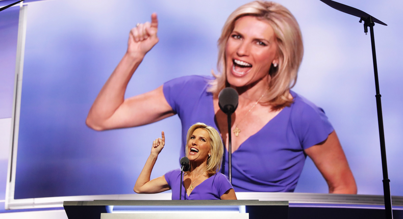 Political talk radio host Laura Ingraham delivers a speech on the third day of the Republican National Convention on July 20, 2016 at the Quicken Loans Arena in Cleveland, Ohio.