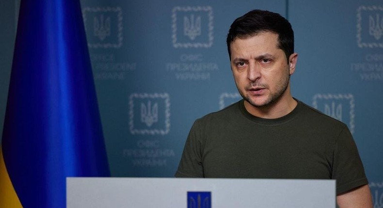 Ukrainian President Volodymyr Zelensky seen in Kyiv, Ukraine on February 28, 2022.