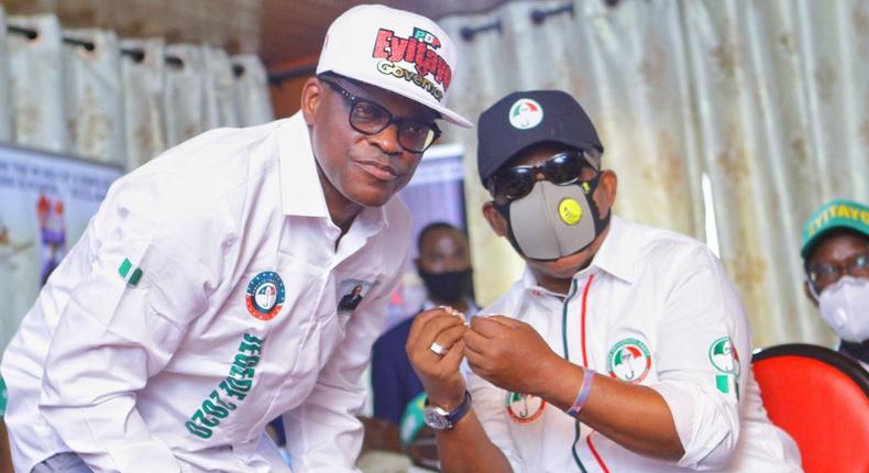 Uche Secondus (right) believes Eyitayo Jegede (left) will win the October 10 election [PDP]