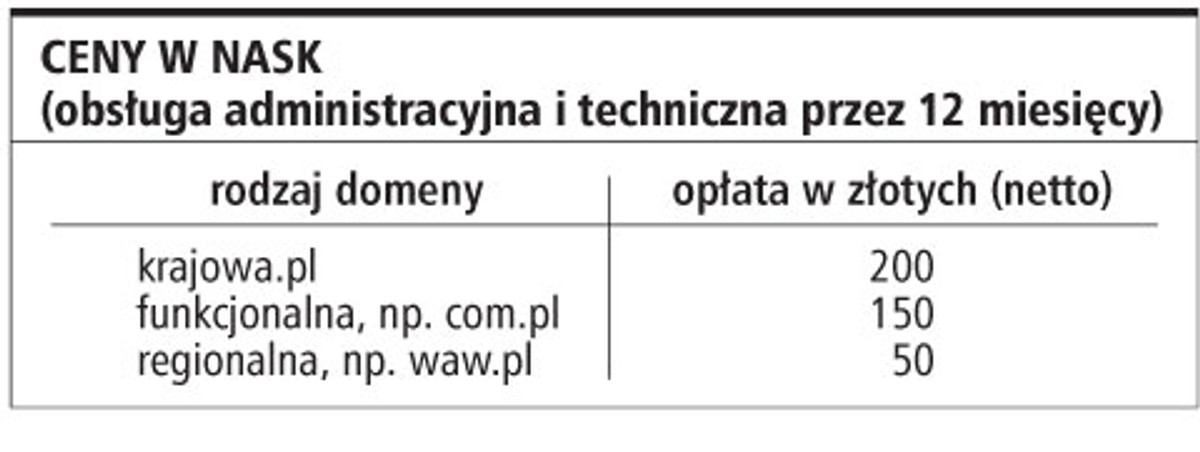 Ceny w NASK (obsługa administracyjna i techniczna przez 12 miesięcy)
