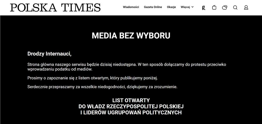 Te media przyłączyły się do akcji "Media bez wyboru"