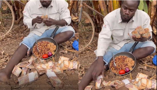 Mulamwah flaunts bundles of Cash as he eats Githeri in the Village
