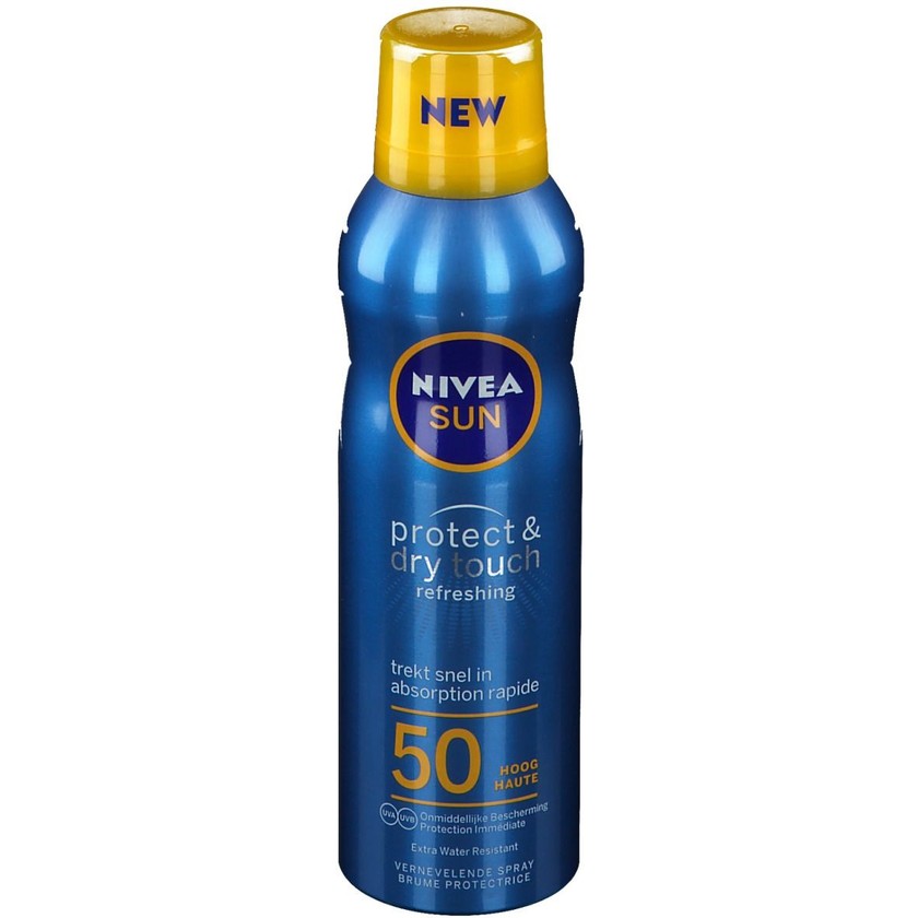 Spray solaire extrêmement résistant à l’eau, rafraîchissant, non gras, pénétration rapide, de Nivea, pour environ 25 francs, shop-apotheke.ch