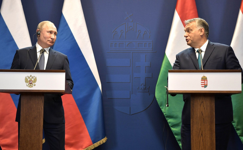 Prezydent Rosji Władimir Putin i premier Węgier Viktor Orban na wspólnej konferencji prasową w Budapeszcie, 30 października 2019 r.
