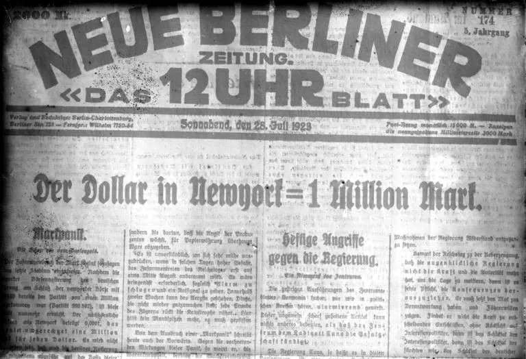 W lipcu 1923 berlińska gazeta donosiła, że w Nowym Jorku za dolara trzeba zapłacić milion marek