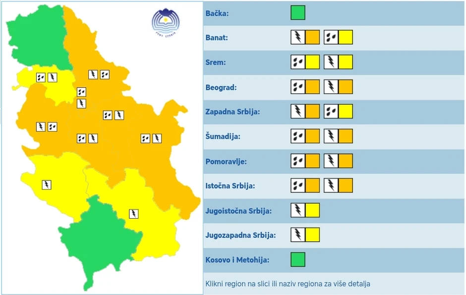 Meteoalarm za četvrtak, RGMZ upozorava na grmljainu i pljuskove