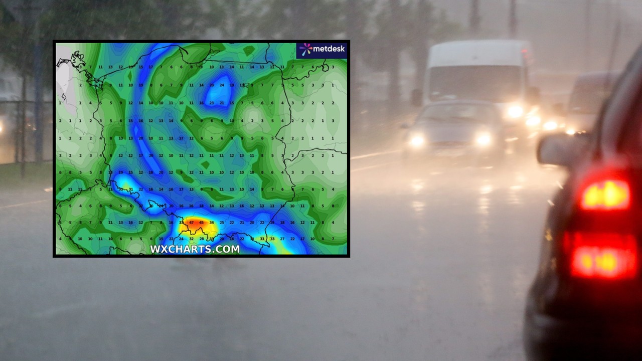 Centrum niżu sprowadza silny deszcz. W tych miejscach spadnie jeszcze 40-50 mm wody