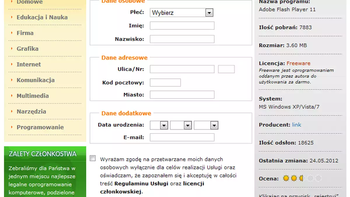 Jak wiele osób wypełniających ten formularz zauważyło w szarej kolumnie, omawiającej specyfikację programu, ustęp o opłacie zanim kliknęło w przycisk "rejestruj"?