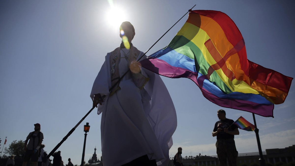 People attend the LGBT (lesbian, gay, bisexual, and transgender) community rally VIII St.Petersburg