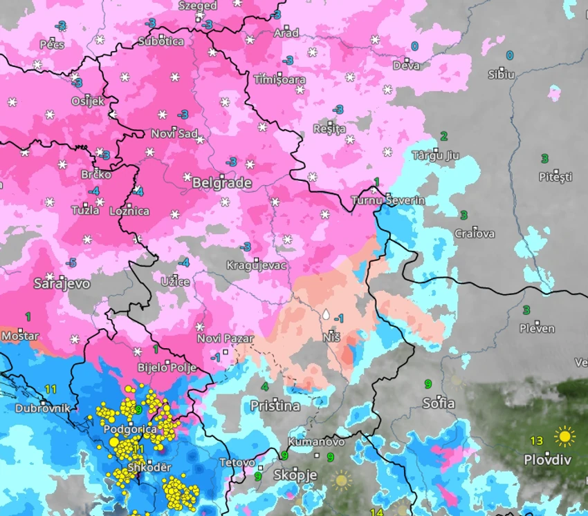 Vreme u Srbiji za Božić u 15