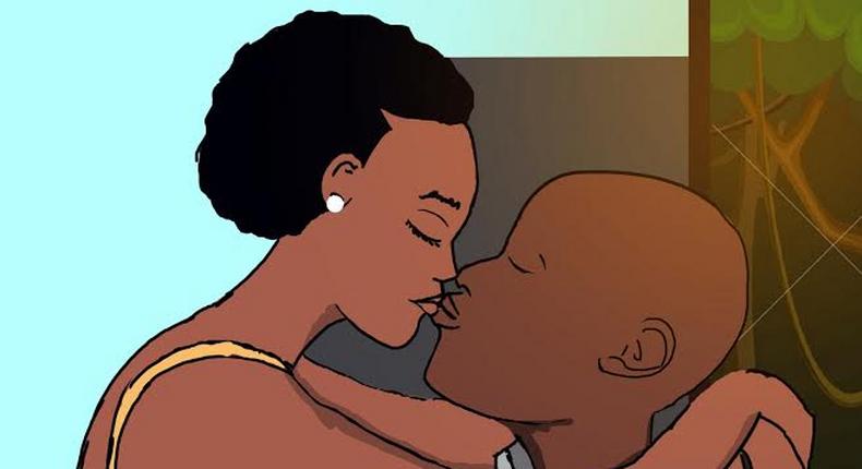 Ghanaian couple kissing passionately