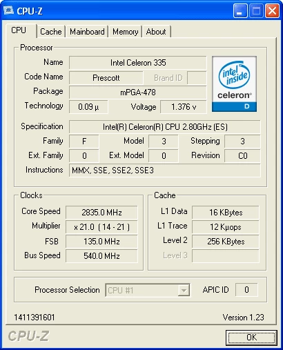 Celeron D 335 o zegarze 2,8 GHz (wersja z odblokowanym mnożnikiem)