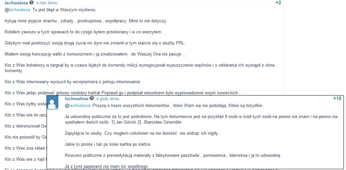 Wałęsa odpowiada na mikroblogu: To co pokazuje bezczelnie IPN nie powstało przy moim udziale