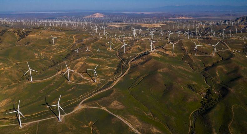 Alta Wind, Windmills produce renewable energy in Mojave Desert outside of Lancaster, California.
