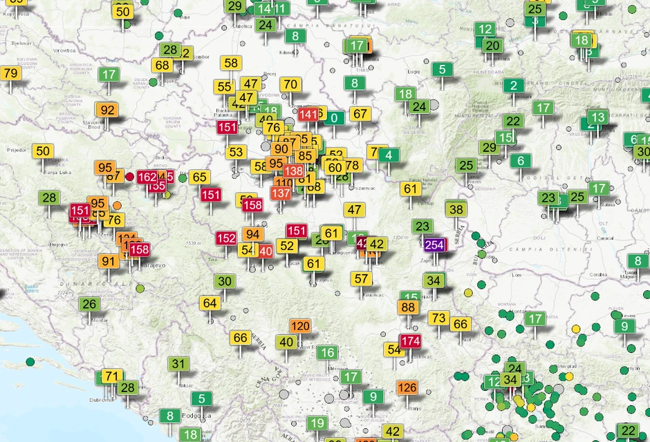 mapa zagđenosti vazduha u Srbiji