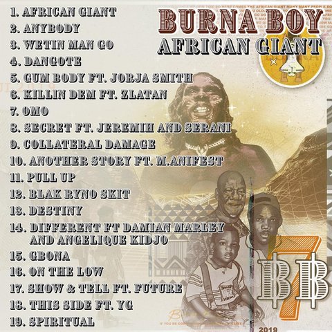 Track List for 'African Giant' by Burna Boy. (Spaceship)