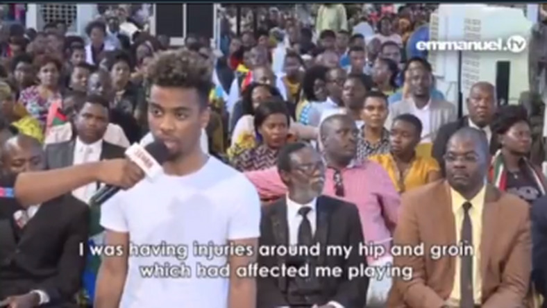 Angel Gomes was at T.B Joshua's church in 2016 to seek healing for injuries (Youtube/The Synagogue Church of all Nations)