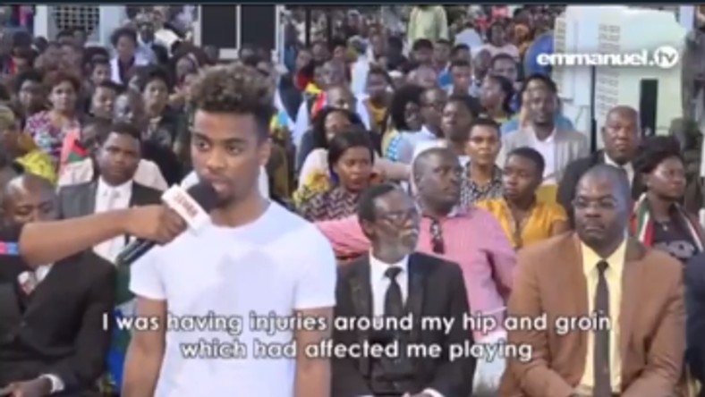 Angel Gomes was at T.B Joshua's church in 2016 to seek healing for injuries (Youtube/The Synagogue Church of all Nations)