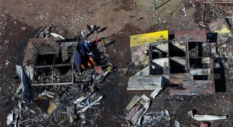 Aerial view of Mexico's biggest fireworks market in Tultepec, outside Mexico City, after a massive explosion killed at least 26 at the scene and now 10 at hospitals