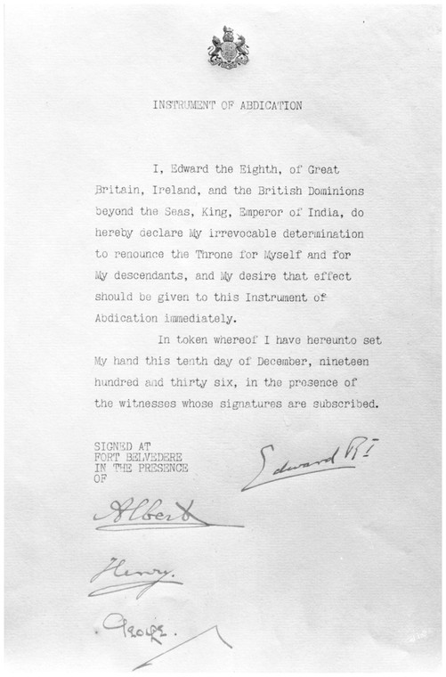 Dokument informujący o abdykacji Edwarda VIII 
