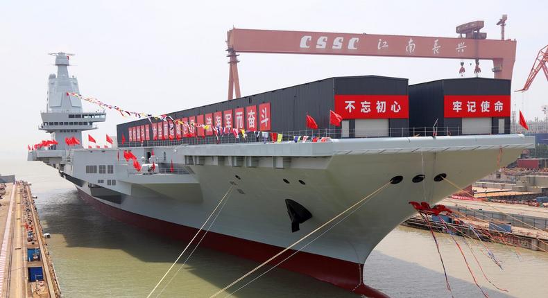 China's third aircraft carrier, the Fujian, at Jiangnan Shipyard in Shanghai during its launch ceremony on June 17, 2022.Li Tang/VCG via Getty Images