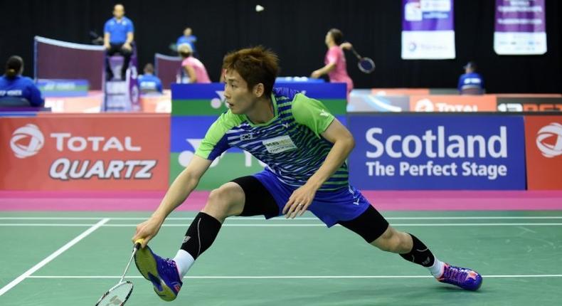 South Korea's Son Wan Ho returns against Finland's Kalle Koljonen on August 21, 2017