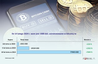 Ile miałbyś pieniędzy, gdybyś zainwestował w bitcoina 10 lat temu 1 tys. dolarów? Szalony wzrost