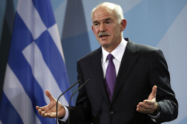 Premier rządu greckiego George Papandreou w trakcie konferencji w Berlinie.