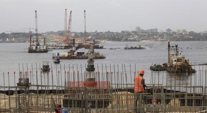 A general view of the construction site of Ivory Coast's third bridge, the Henri Konan Bedie, named after the country's former president, is seen in Abidjan, February 13, 2014. 