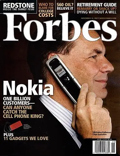 Okładka&quot; Forbes&quot; z 2007 roku &quot;NOKIA. Miliard konsumentów. Czy ktoś dogoni króla telefonii komórkowej?&quot;