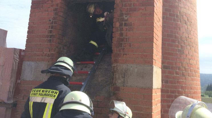 Egy tűzoltó mászott be a gólyáért / Fotó: Feuerwehr Stadt Volkmarsen