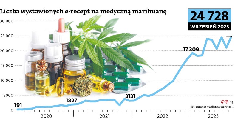 Liczba wystawionych e-recept na medyczną marihuanę