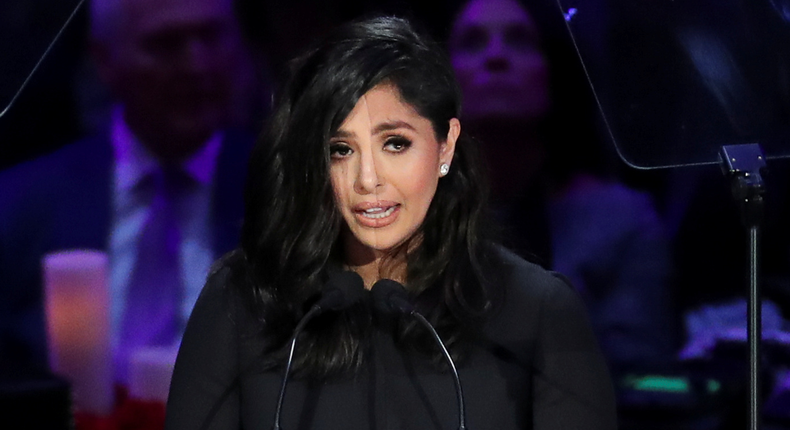 Vanessa Laine Bryant speaks during a public memorial for her late husband, NBA great Kobe Bryant, her daughter Gianna and seven others killed in a helicopter crash on January 26, at the Staples Center in Los Angeles, California.