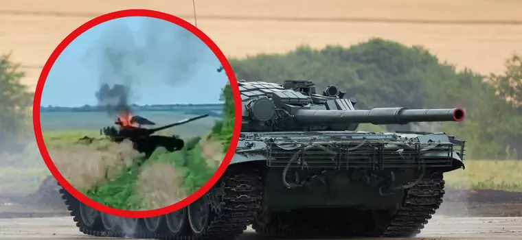 Płonący rosyjski czołg-zombie. Załoga nie zdążyła wcisnąć hamulca