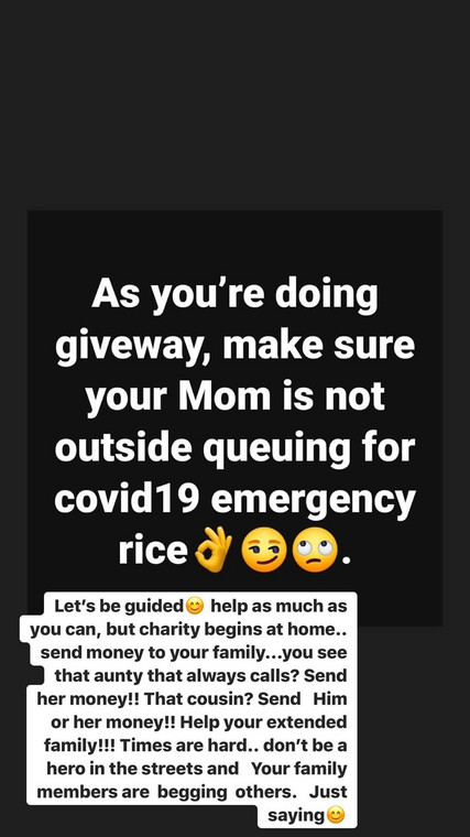 Nollywood actress, Sharon Ooja has advised Nigerians who have become famous for giveaways in recent times due to coronavirus to start from their families. [Instagram/SharonOoja]