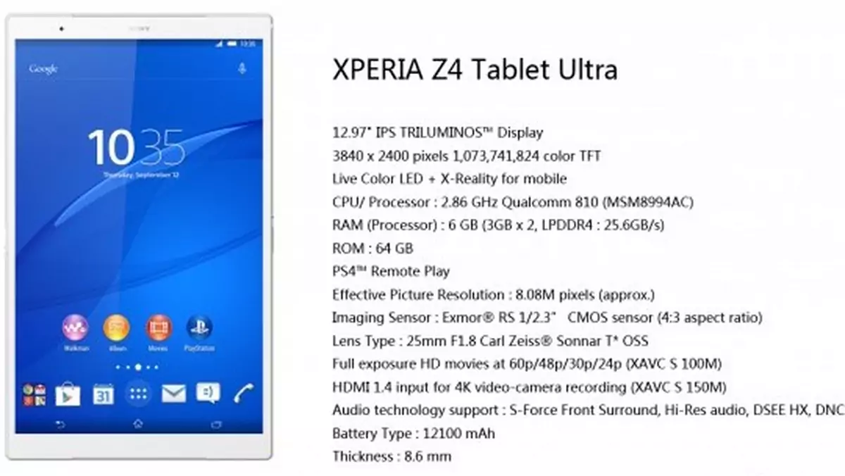 Xperia Z4 Tablet Ultra: ekran 4K i 6 GB RAM?