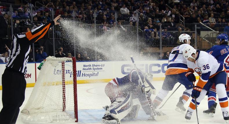 Magical snow powers or spray from skates?Bruce Bennett/Getty Images