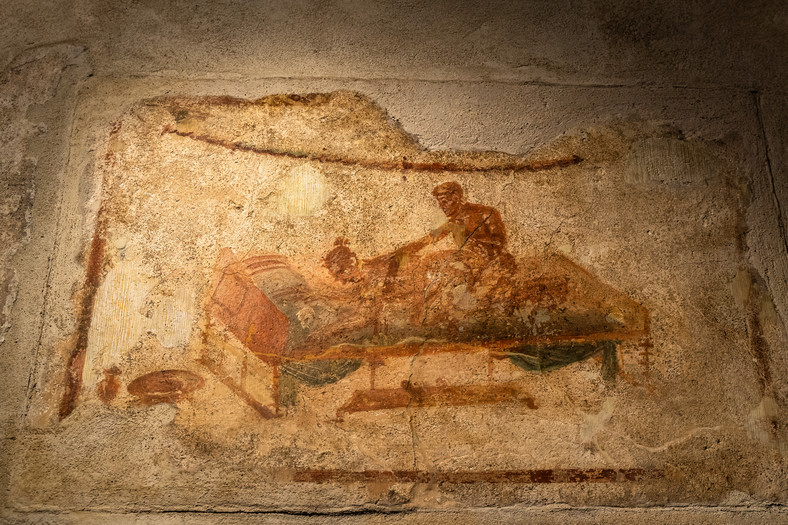 Erotyczne freski na ścianach domu publicznego w Pompejach