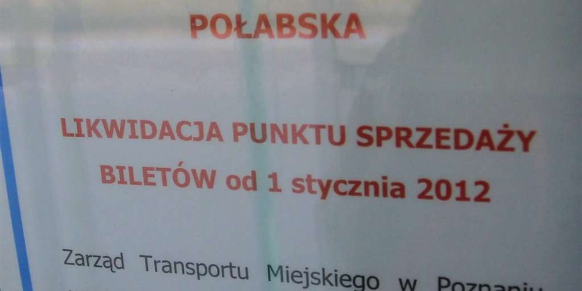 poznań, likwidacja punktu sprzedaży, ztm, połabska