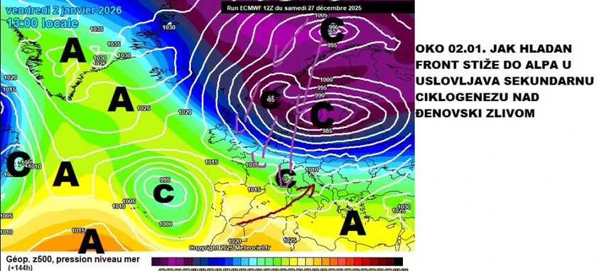 Oko 2 januara hladan front stiže do Alpa